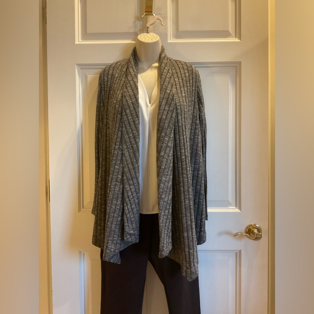 Brown & White High Neck Open-Front Women's Swing Sweater